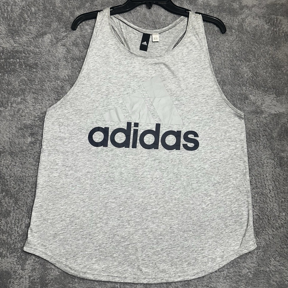 Adidas Tank‎ Top Womens XL Gray Heather Racerback Logo S97223 Activewear